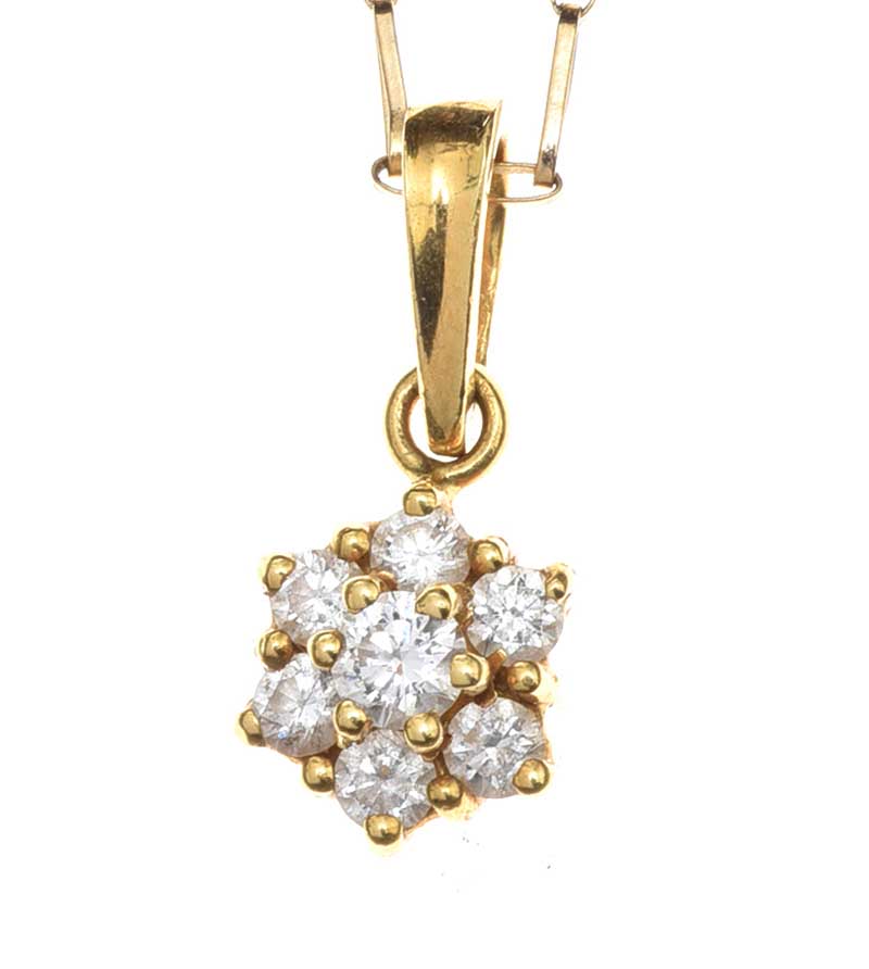 18CT GOLD DIAMOND FLORAL CLUSTER PENDANT AND CHAIN - Image 2 of 2