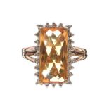 9CT GOLD COLOURED STONE AND DIAMOND RING