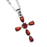 SILVER CROSS NECKLACE SET WITH GARNET