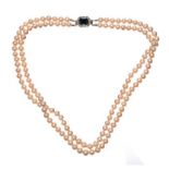 DOUBLE STRAND OF FAUX PEARLS WITH CRYSTAL CLASP