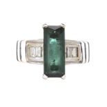 18CT WHITE GOLD GREEN TOURMALINE AND DIAMOND RING