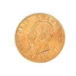 ITALIAN 20 LIRE GOLD COIN DATED 1873