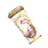 ANTIQUE PAINTED PORCELAIN MANICURE CASE