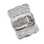 NATHANIEL MILLS EMBOSSED SILVER CASTLE TOP CARD CASE