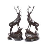 PAIR OF BRONZE STAGS