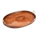 ANTIQUE INLAID MAHOGANY TWO HANDLED TRAY