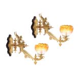 PAIR OF ORNATE BRASS WALL SCONCES