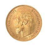 RUSSIAN FIVE ROUBLE GOLD COIN 1900