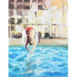 Aoife Maguire - POOL DIVE - Oil on Canvas - 20 x 15.5 inches - Signed