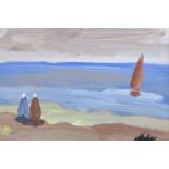 Markey Robinson - WATCHING THE BOAT - Gouache on Board - 5.5 x 8 inches - Signed