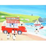 Andy Pat - ANDY PAT'S WANDERING SHEEP ICE CREAM ON CASTLEROCK BEACH - Oil on Board - 12 x 16