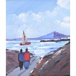 Eileen Gallagher - SAILING AT DOWNINGS, DONEGAL - Acrylic on Board - 11.5 x 9.5 inches - Signed