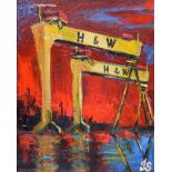 John Stewart - HARLAND & WOLFF - Oil on Canvas - 10 x 8 inches - Signed in Monogram