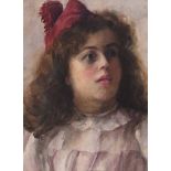 Thomas Bond Walker - PORTRAIT OF A GIRL WITH A RED HAT - Watercolour Drawing - 14 x 10 inches -