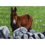 Ronald Keefer - DONKEY BY THE STONE WALL - Oil on Board - 12 x 16 inches - Signed