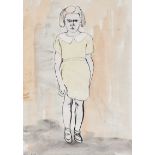James Macintyre, RUA - GIRL STANDING BY A WALL - Pen & Ink Drawing with Watercolour Wash - 9.5 x 7
