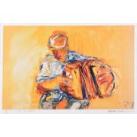 J.B. Vallely - THE YELLOW ACCORDIAN - Limited Edition Coloured Print (176/200) - 12 x 19 inches -