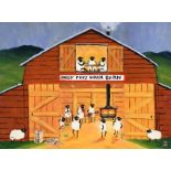 Andy Pat - ANDY PAT'S WANDERING SHEEP WARM BARN - Oil on Board - 12 x 16 inches - Signed in