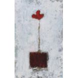 Fionnuala D'Arcy - SINGLE RED FLOWER - Oil on Board - 6 x 4 inches - Signed Verso