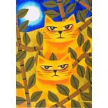 Graham Knuttel - MOONLIGHT CATS - Oil on Canvas - 14 x 10 inches - Signed