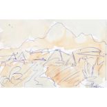 Markey Robinson - WESTERN LANDSCAPE - Pen & Ink Drawing with Watercolour Wash - 4.5 x 7 inches -