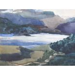 Kathleen Bridle, RUA - DISTANT MOUNTAINS ACROSS THE LOUGH - Watercolour Drawing - 7.5 x 9.5 inches -