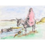 Anne Primrose Jury, HRUA - CROSSING THE RIVER - Watercolour Drawing - 6 x 8 inches - Signed