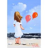 Michelle Carlin - YOUNG GIRL WITH BALLOONS - Oil on Board - 7 x 5 inches - Signed