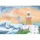 June Marshall - BAILY LIGHTHOUSE STORM - Oil on Board - 16 x 23 inches - Signed