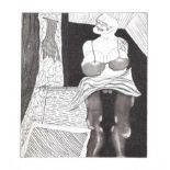 Jacinta Feeney - SEATED WOMAN - Unique Black & White Etching on Paper - 7 x 6 inches - Unsigned