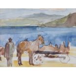 Michael Healy - TAKING A REST - Watercolour Drawing - 3.5 x 4.5 inches - Unsigned