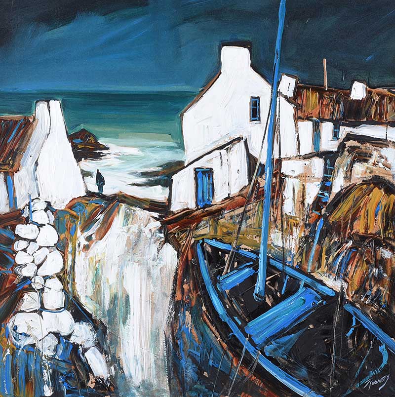 J.P. Rooney - COASTAL DWELLINGS, COUNTY ANTRIM - Oil on Board - 24 x 24 inches - Signed