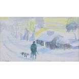 Tom Carr, HRHA HRUA RWS - A STROLL IN THE SNOW - Watercolour Drawing - 3 x 6 inches - Signed