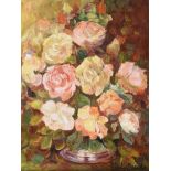 Gladys Maccabe, HRUA - STILL LIFE, ROSES - Oil on Board - 14 x 10 inches - Signed