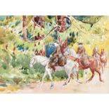 Irish School - HORSE RIDING IN THE WOODS - Watercolour Drawing - 7 x 9 inches - Unsigned