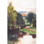 William Conor, RHA, RUA - TREES BY THE RIVER LAGAN - Watercolour Drawing - 10 x 7 inches - Signed