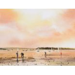 Dennis Morley - DIGGING FOR BAIT - Watercolour Drawing - 10 x 13 inches - Signed