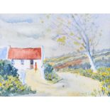 Tom McGoldrick - COTTAGE BY THE ROAD - Watercolour Drawing - 6 x 7 inches - Signed