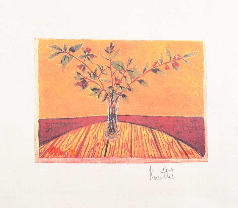 Graham Knuttel - STILL LIFE, VASE OF FLOWERS - Coloured Print on Linen - 6 x 8 inches - Signed