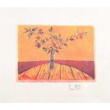 Graham Knuttel - STILL LIFE, VASE OF FLOWERS - Coloured Print on Linen - 6 x 8 inches - Signed