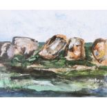 Barrie Cooke, HRHA - ROWS OF ROCKS - Coloured Print - 6 x 7 inches - Signed