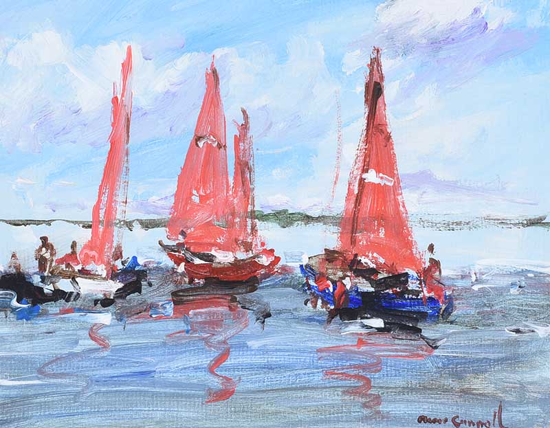 Marie Carroll - THREE SAILING BOATS - Oil on Board - 8 x 10 inches - Signed