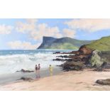 Hugh McIlfatrick - BATHING, BALLYCASTLE, COUNTY ANTRIM - Oil on Canvas - 24 x 36 inches - Signed