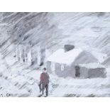 Tom Carr, HRHA, HRUA RWS - WINTER COTTAGE - Watercolour Drawing - 4 x 6 inches - Signed
