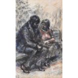 William Conor, RHA, RUA - A CHAT ON THE PARK BENCH - Pen & Ink Drawing with Watercolour Wash - 10