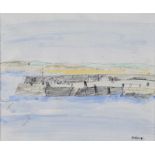 Basil Rakoczi - THE PIER - Pen & Ink Drawing with Watercolour Wash - 8 x 9 inches - Signed