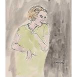 James Macintyre, RUA - GIRL LAUGHING - Pen & Ink Drawing with Watercolour Wash - 8 x 6 inches -