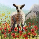 Ronald Keefer - LAMB & POPPIES - Oil on Board - 24 x 24 inches - Signed