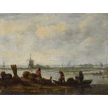 Dutch School - UNLOADING THE BOAT - Oil on Board - 8 x 10.5 inches - Unsigned