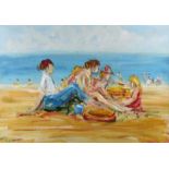 Marie Carroll - PLAYING ON THE BEACH - Oil on Board - 26 x 38 inches - Signed